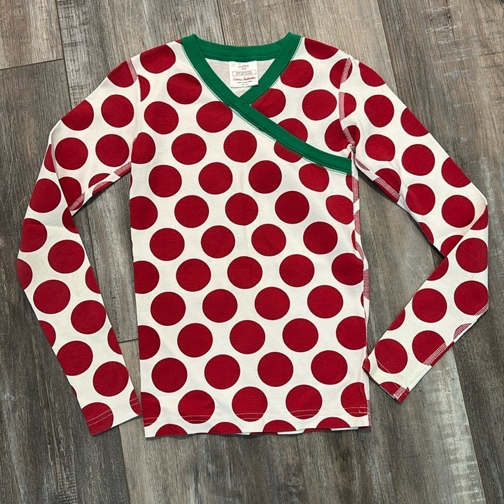 Hanna Andersson Girls Long Sleeve Polkadot  Christmas Pajamas Shirt size 12